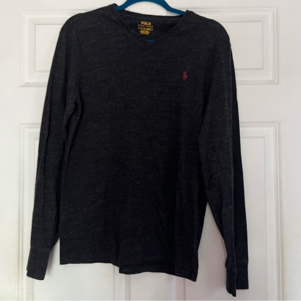 Men’s Polo Ralph Lauren Charcoal Gray V Neck Long Sleeve Shirt